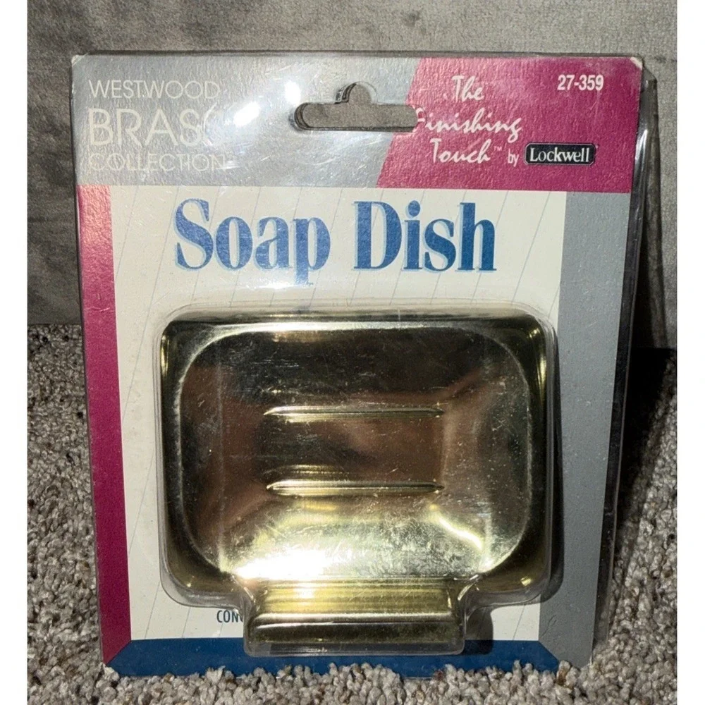 Vtg NOS Westwood Brass Collection Soap Dish Polished Brass Wall Mount Lockwell